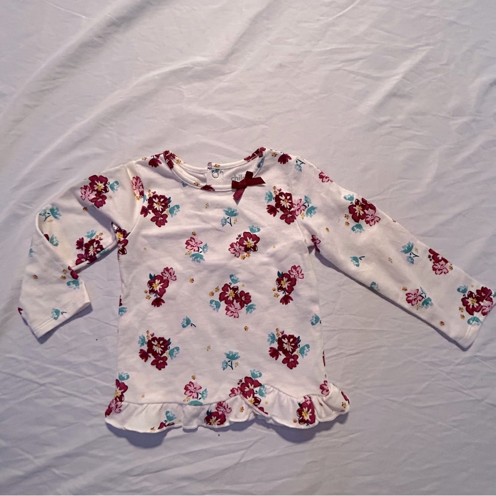 Child of Mine Baby Girl’s 24M Top White W/ Flowers Multicolored Back Snaps Bow
